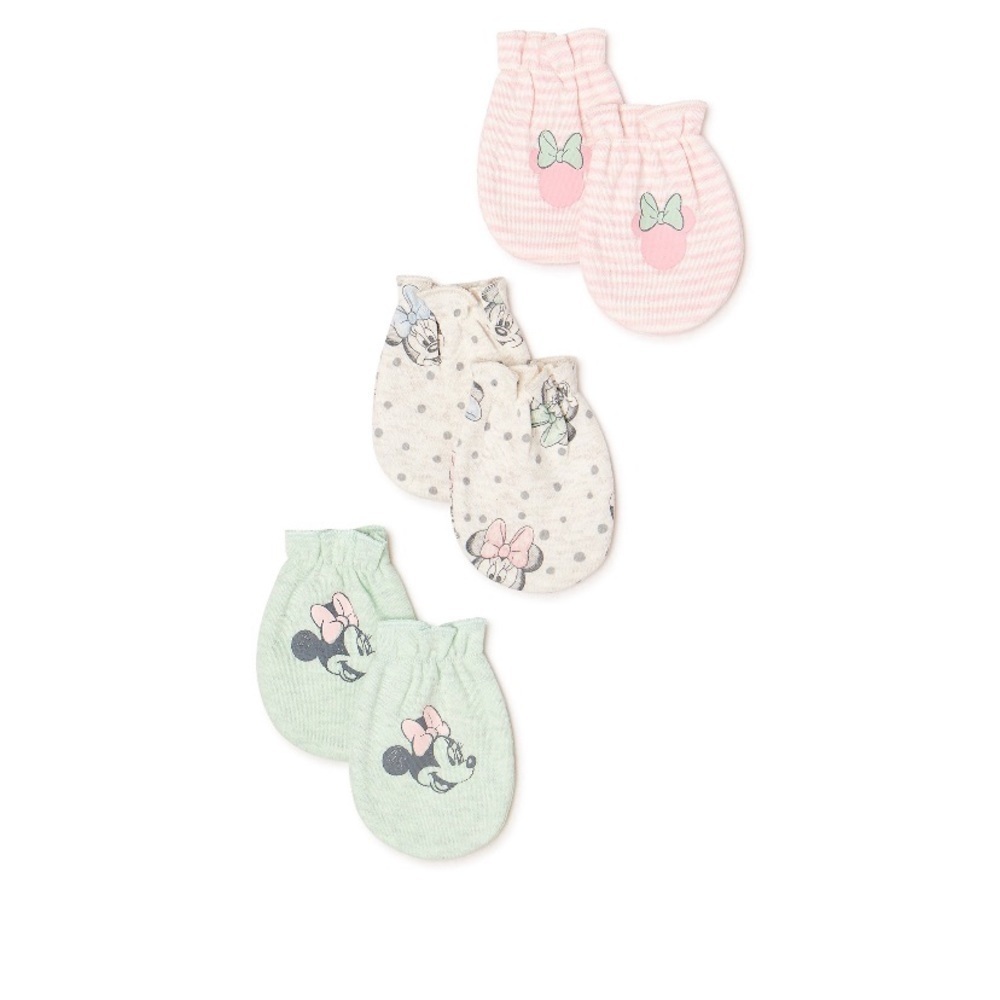 NEW Disney Minnie Mouse Baby Girl's Mittens, 3-Pack elastic scratch free infant